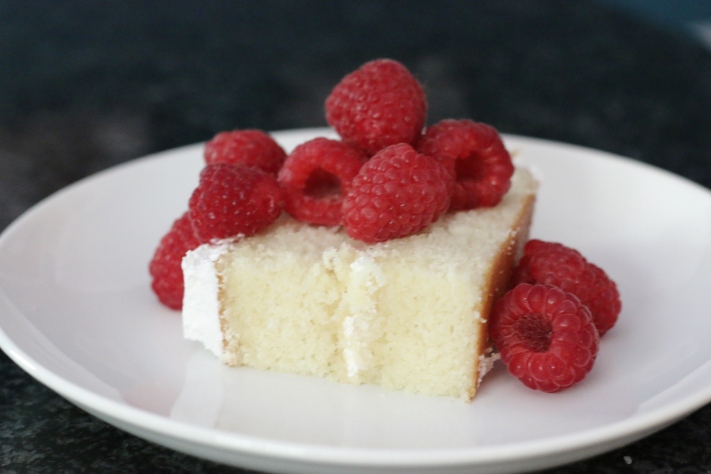 Perfect White Cake with Raspberries