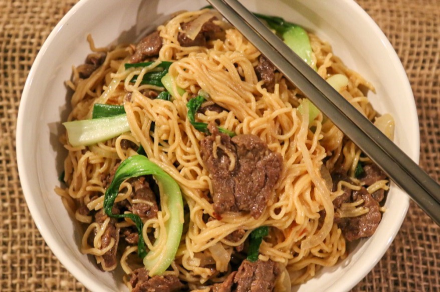 Chinese Egg Noodles with Beef and Bok Choy
